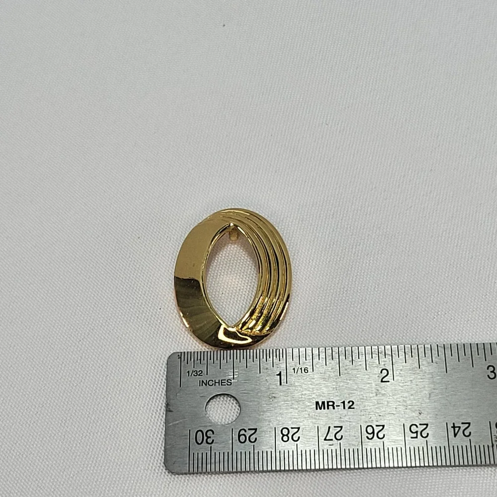 Trifari Oval O Gold Plated Textured Statement Pendant Signed Vintage 1970s Charm